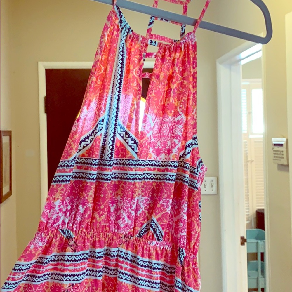 MinkPink hot pink Aztec pattern maxi dress
